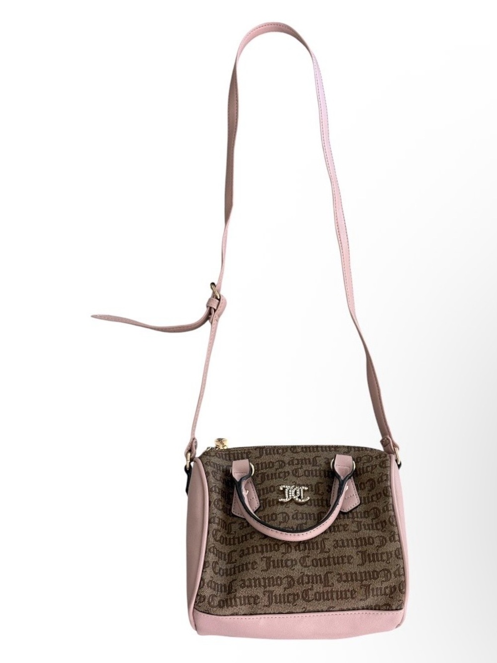 Juicy Couture Brown Monogram Crossbody with Pink Trim